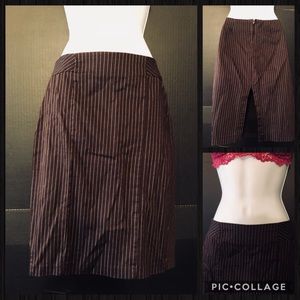 Brown & White Pinstripe Pencil Skirt